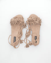 VALERY - sandali bassi beige con lacci lungo la gamba