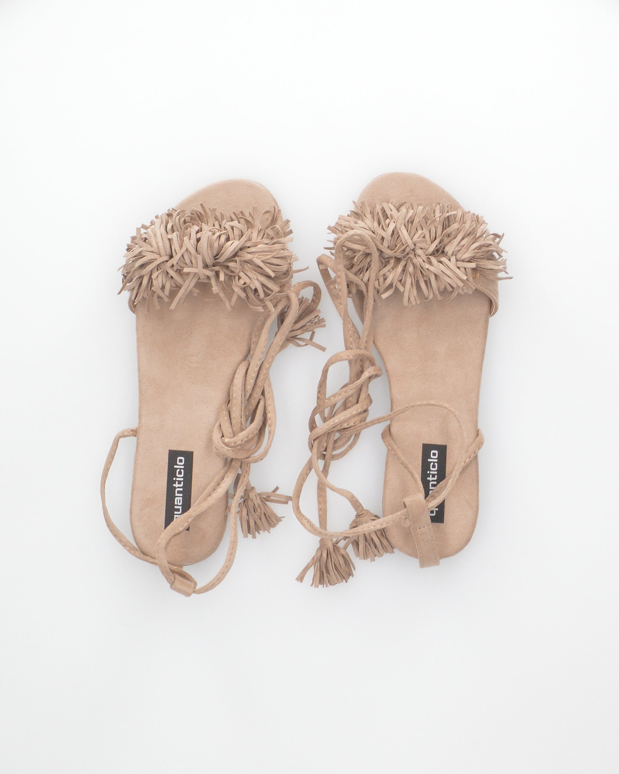 VALERY - sandali bassi beige con lacci lungo la gamba