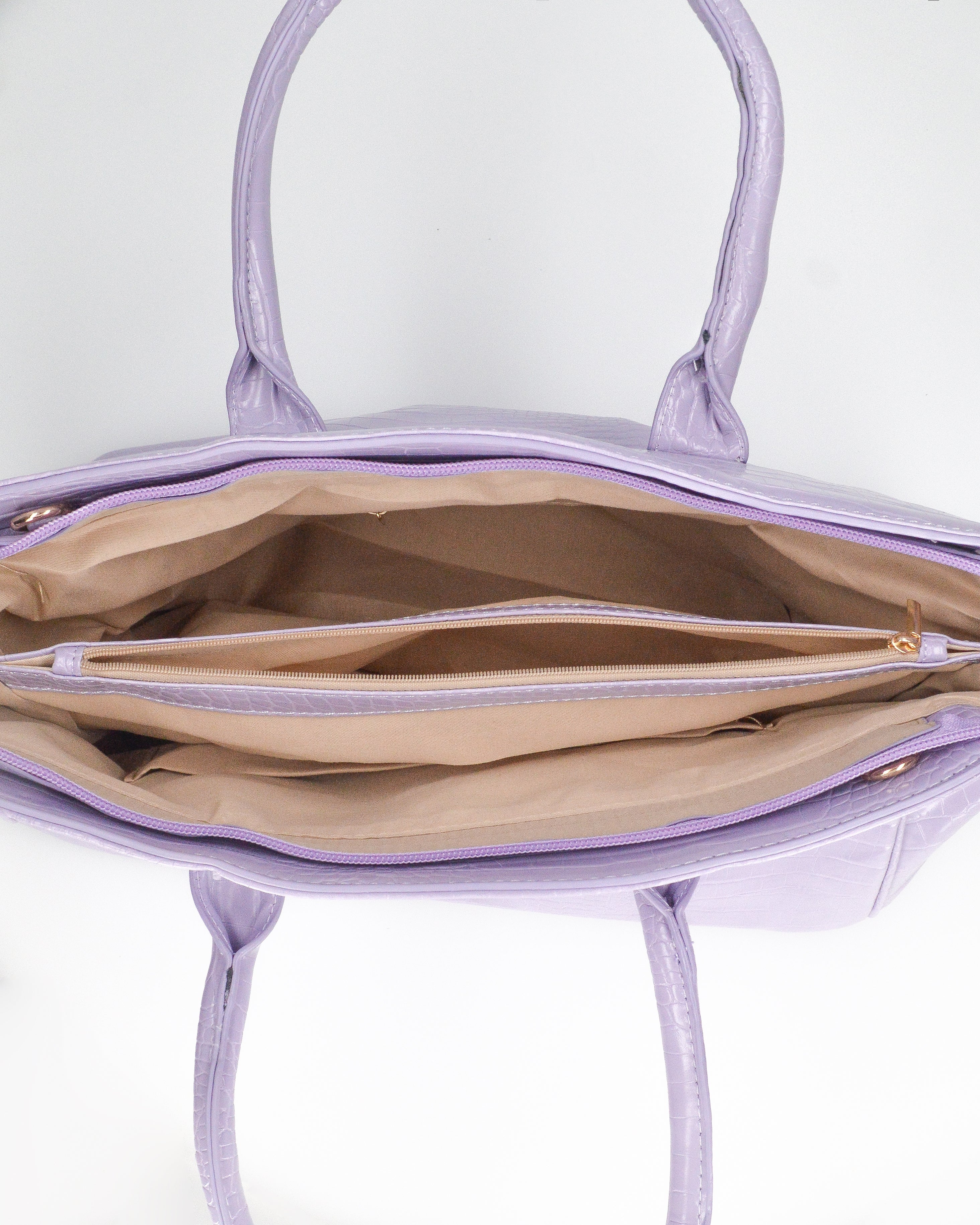 MARY - borsa grande violetta con trama coccodrillo e tracolla aggiuntiva