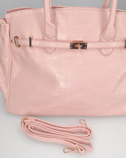 MARY - borsa grande rosa con trama coccodrillo e tracolla aggiuntiva