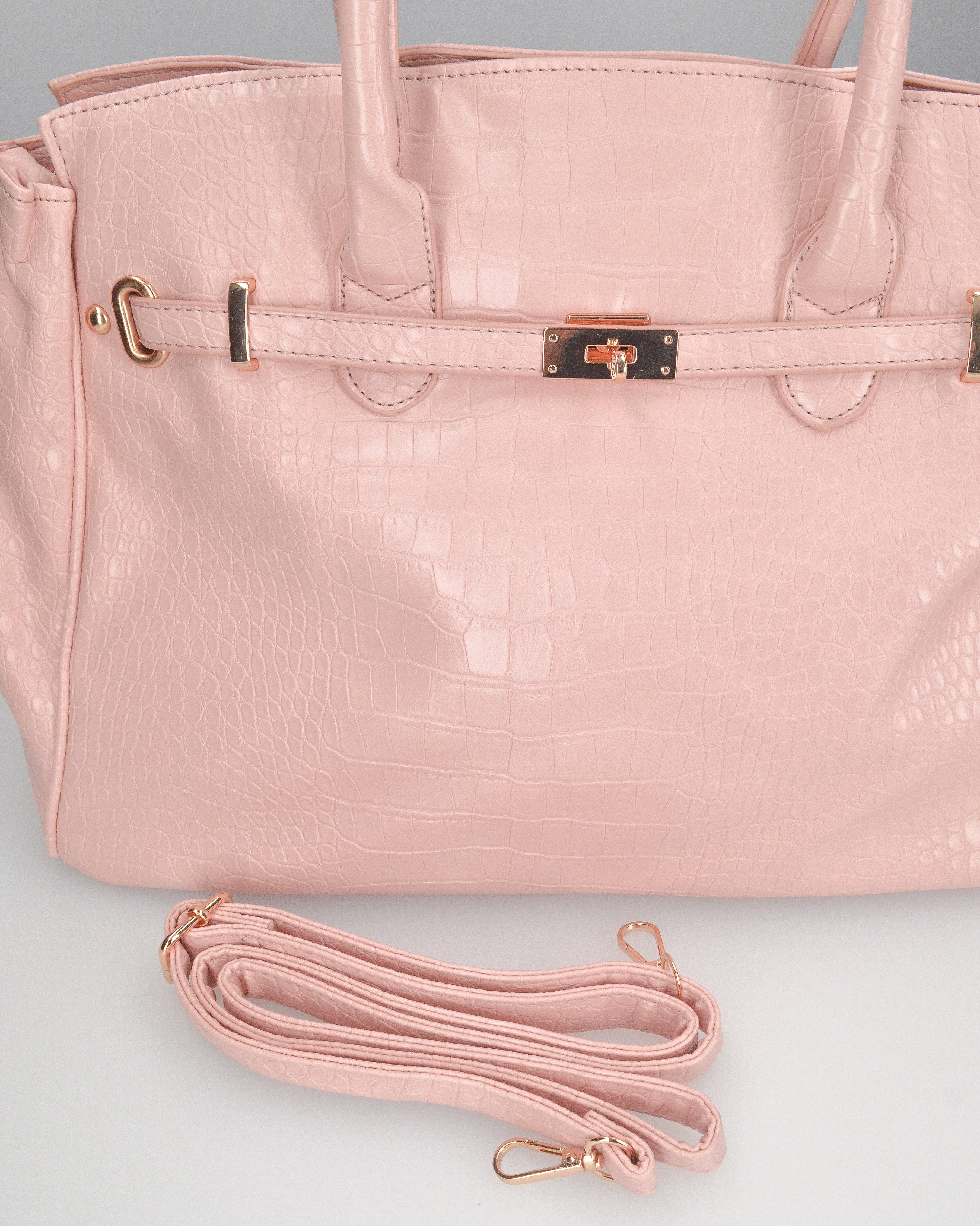 MARY - borsa grande rosa con trama coccodrillo e tracolla aggiuntiva