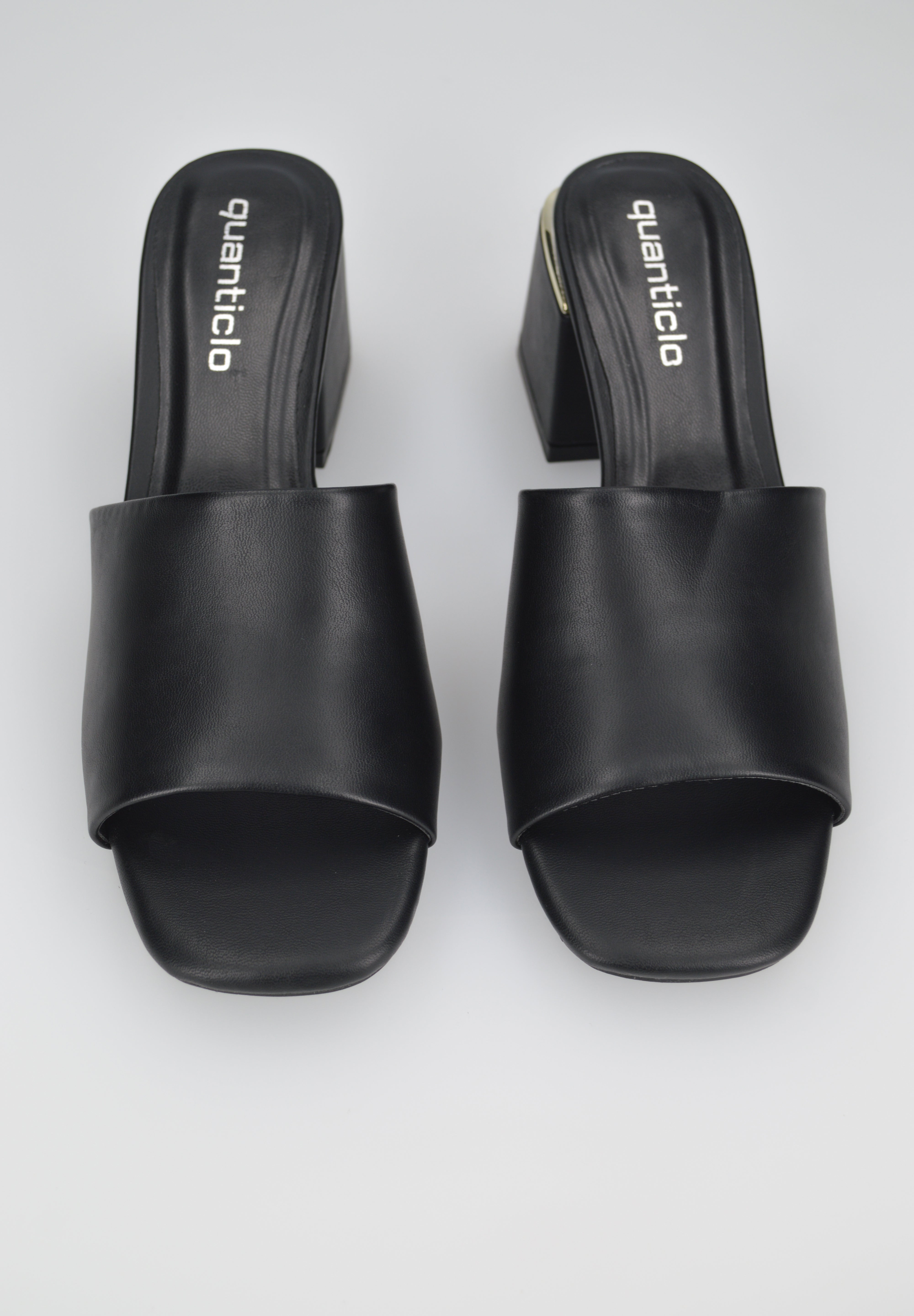 MARTHE - sandali neri con dettaglio dorato sopra il tacco squadrato