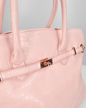 MARY - borsa grande rosa con trama coccodrillo e tracolla aggiuntiva