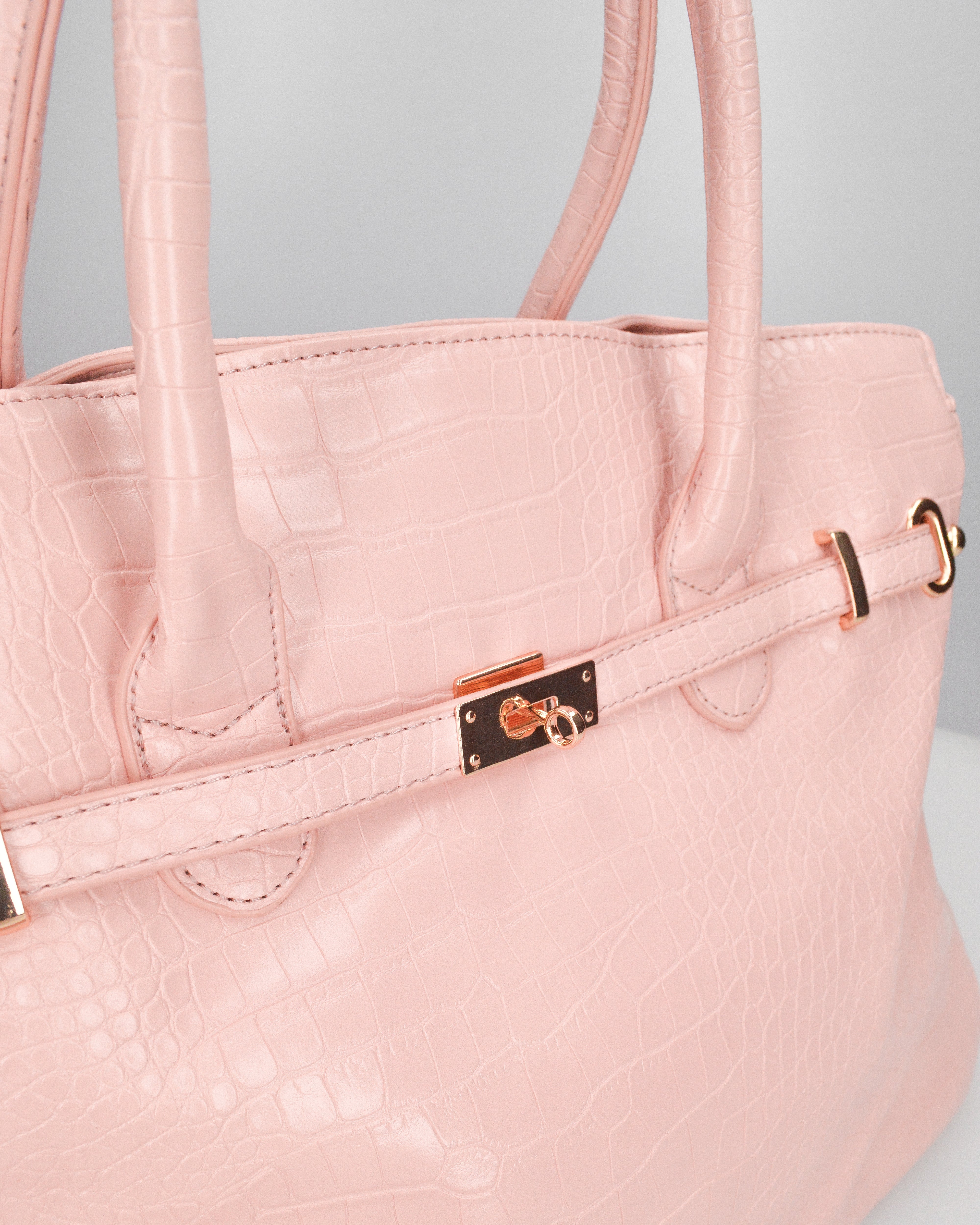 MARY - borsa grande rosa con trama coccodrillo e tracolla aggiuntiva