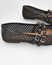 JUNINA - décolleté neri flat con texture traforata