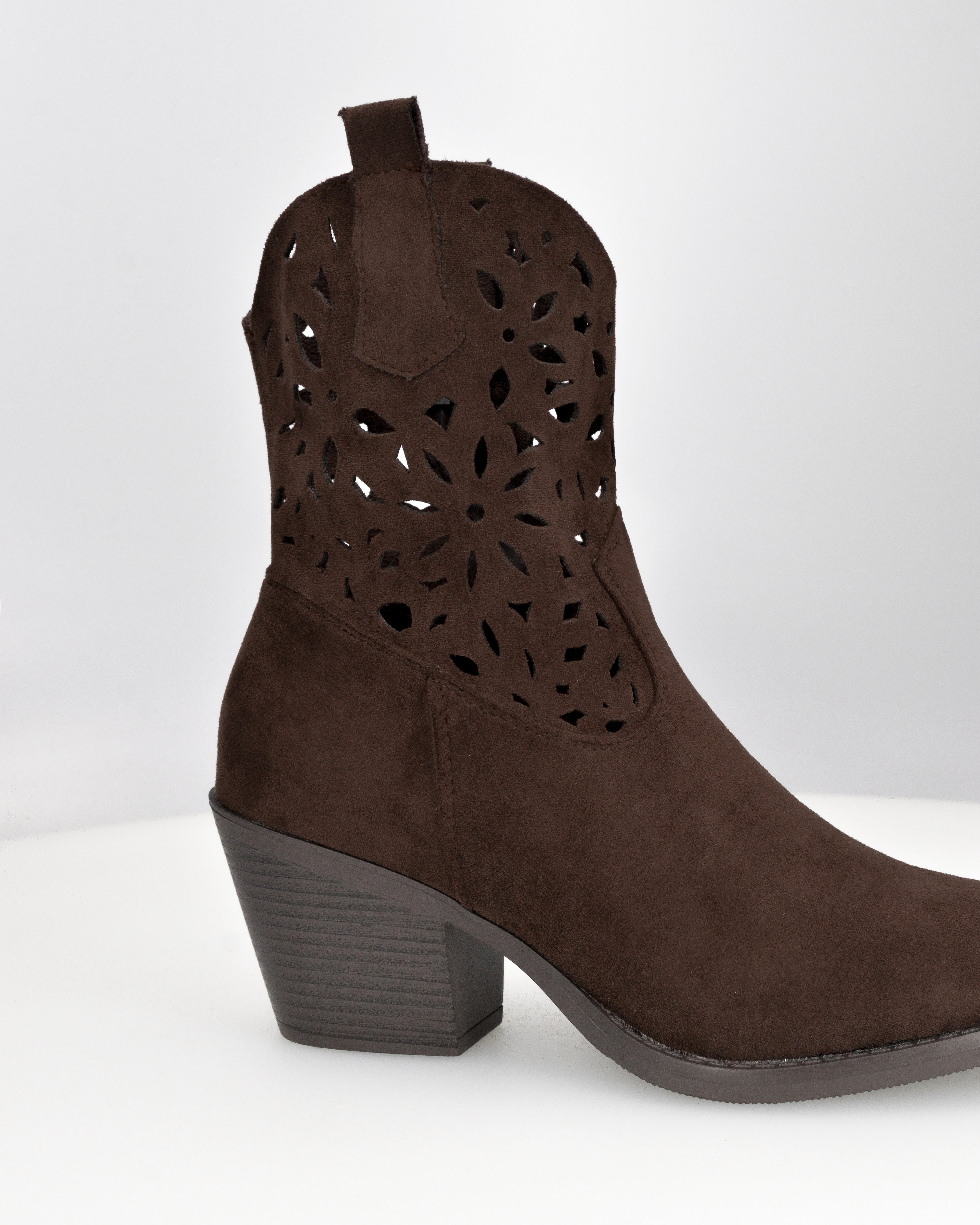 EMA - stivaletti texani marroni traforati con tacco a blocco
