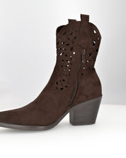 EMA - stivaletti texani marroni traforati con tacco a blocco