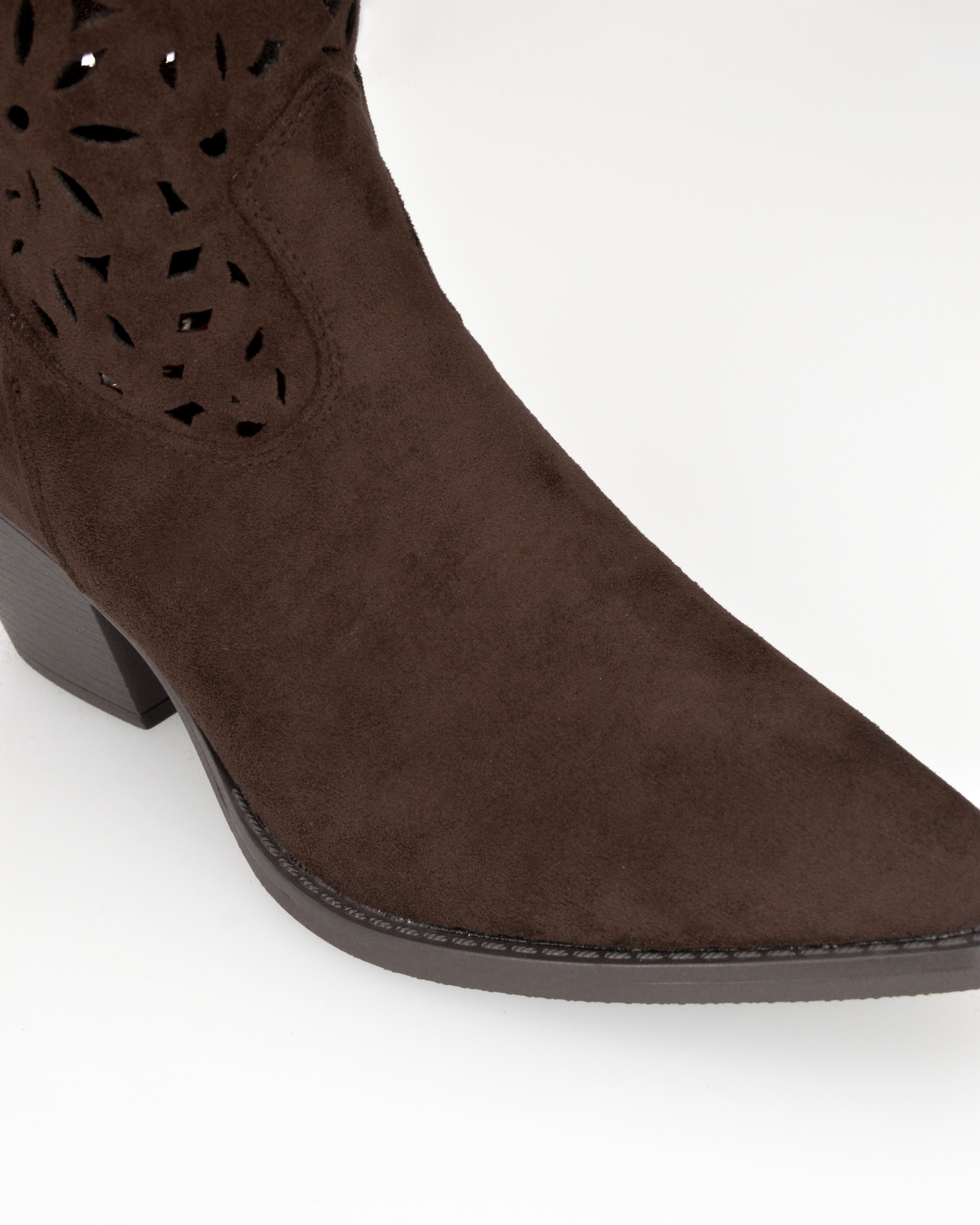 EMA - stivaletti texani marroni traforati con tacco a blocco