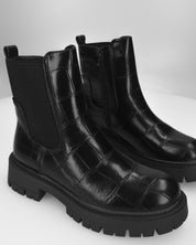 LERA - stivaletti chelsea neri in ecopelle pitonata con suola chunky e zip