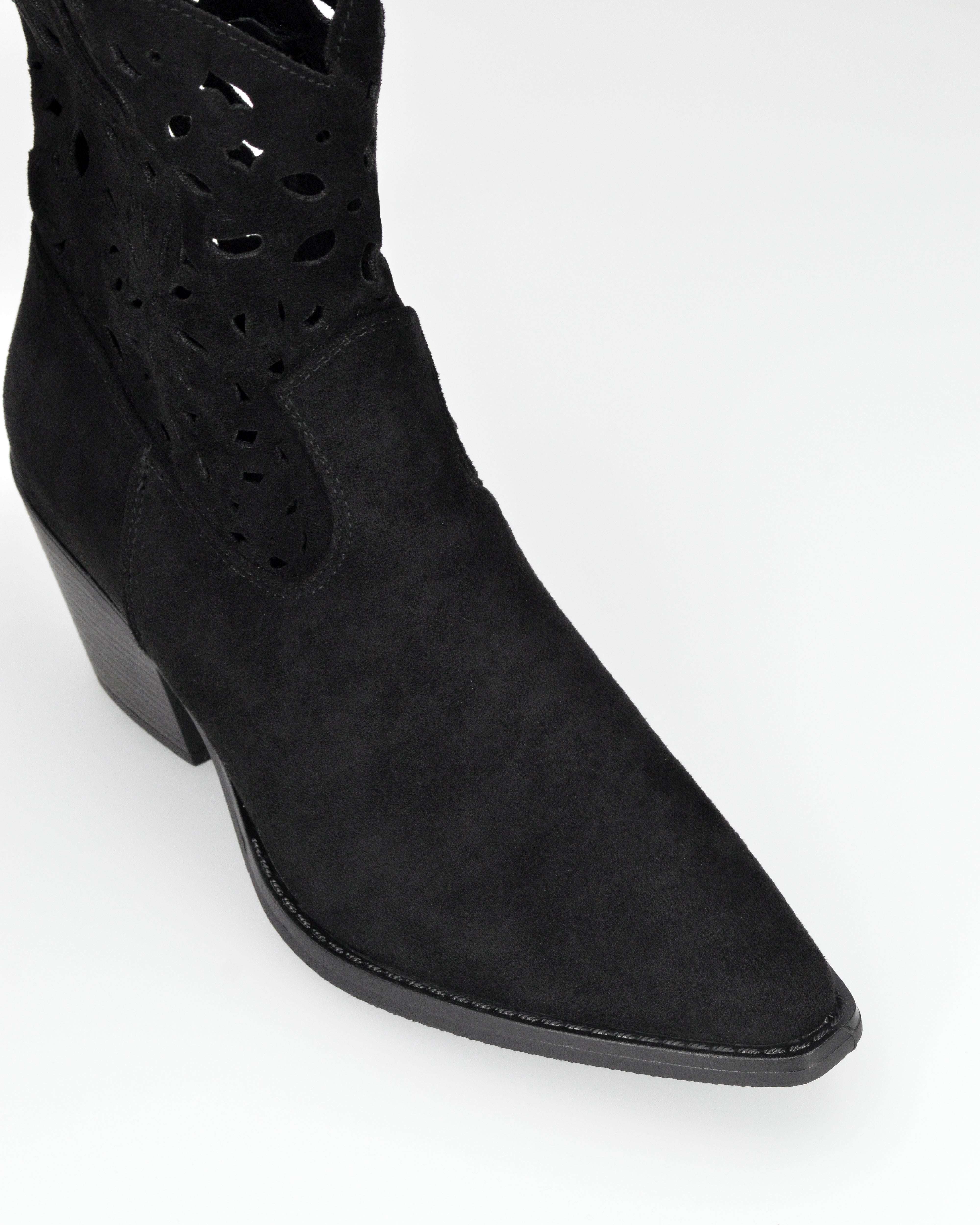 EMA - stivaletti texani neri traforati con tacco a blocco