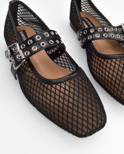 CRISTINA - ballerine nere con cinturini regolabili in tessuto traforato