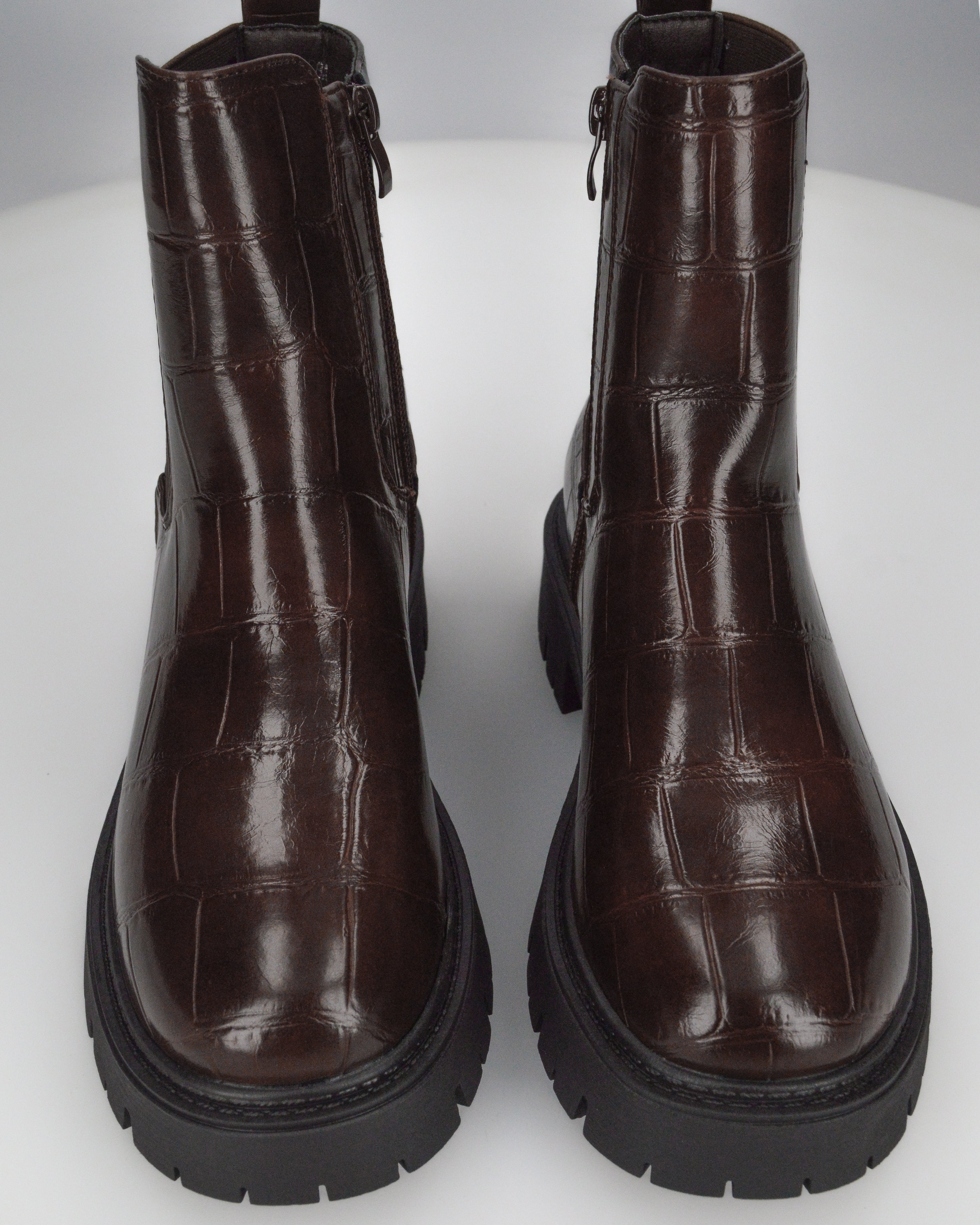 LERA - stivaletti chelsea marroni in ecopelle pitonata con suola chunky e zip