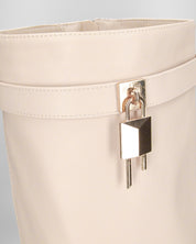 MELANIA - stivali alti beige con risvolto e zeppa, chiusura zip