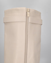 MELANIA - stivali alti beige con risvolto e zeppa, chiusura zip