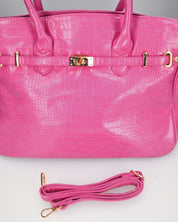 MARY - borsa grande fucsia con trama coccodrillo e tracolla aggiuntiva