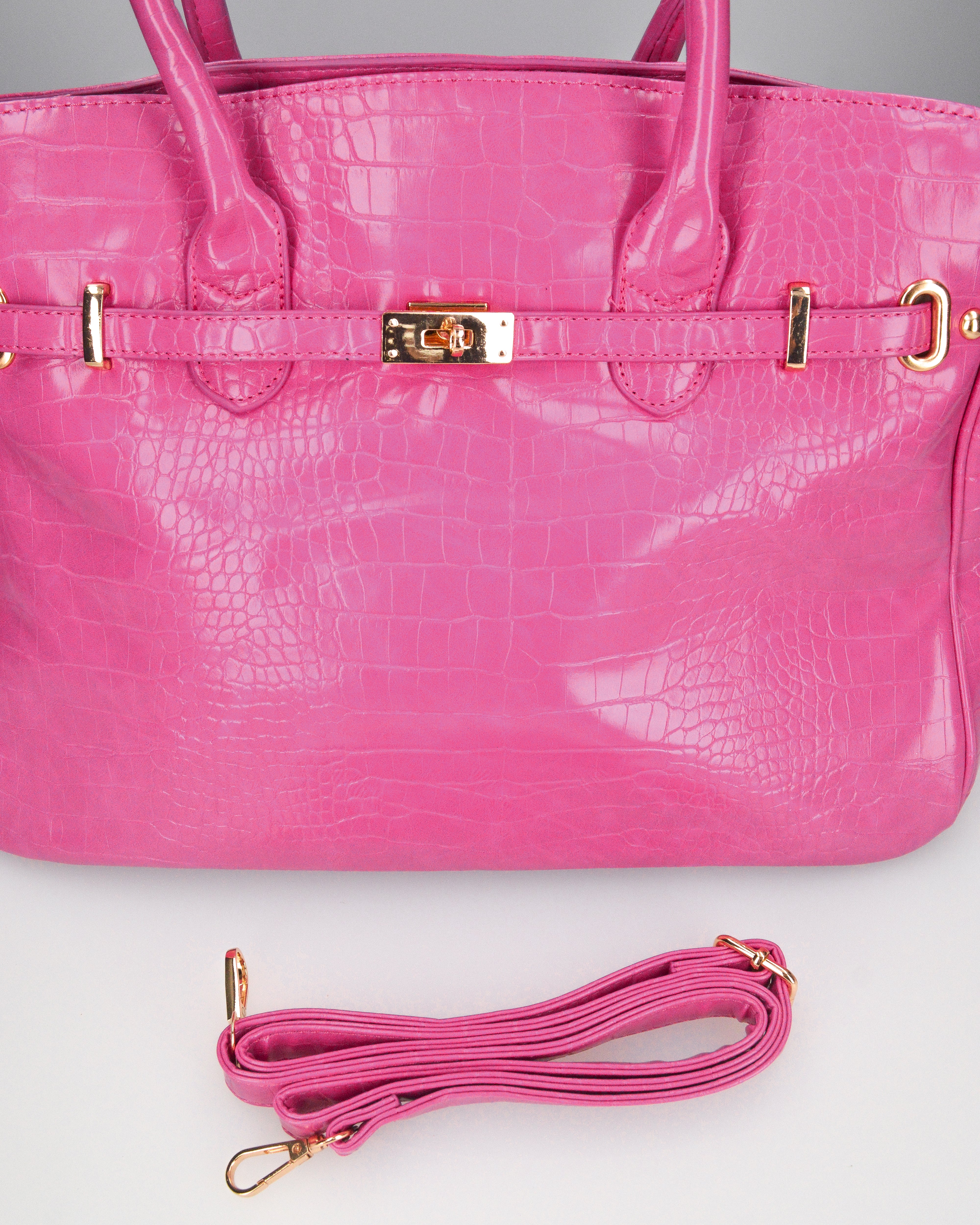 MARY - borsa grande fucsia con trama coccodrillo e tracolla aggiuntiva