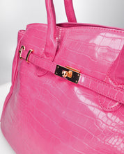 MARY - borsa grande fucsia con trama coccodrillo e tracolla aggiuntiva