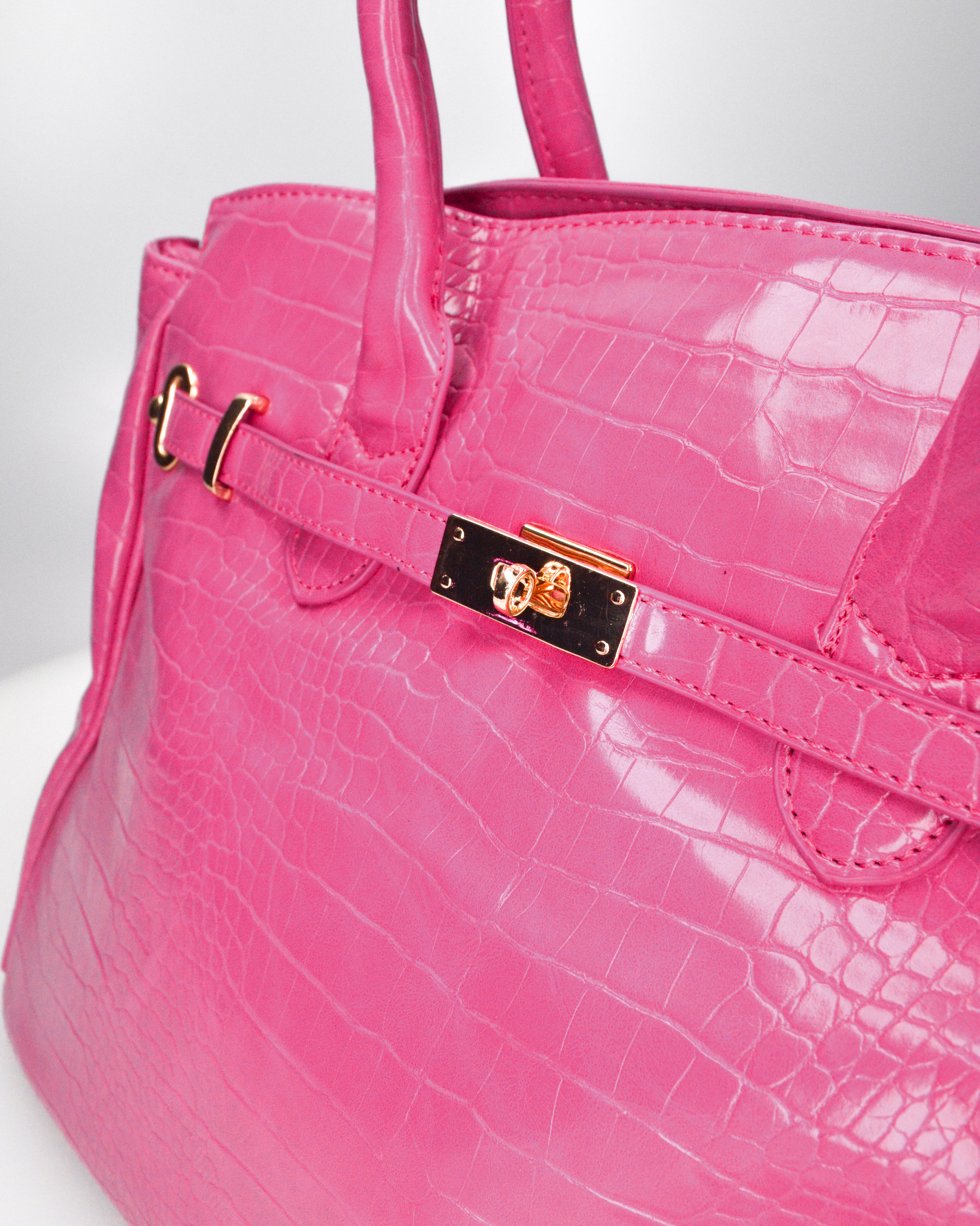 MARY - borsa grande fucsia con trama coccodrillo e tracolla aggiuntiva