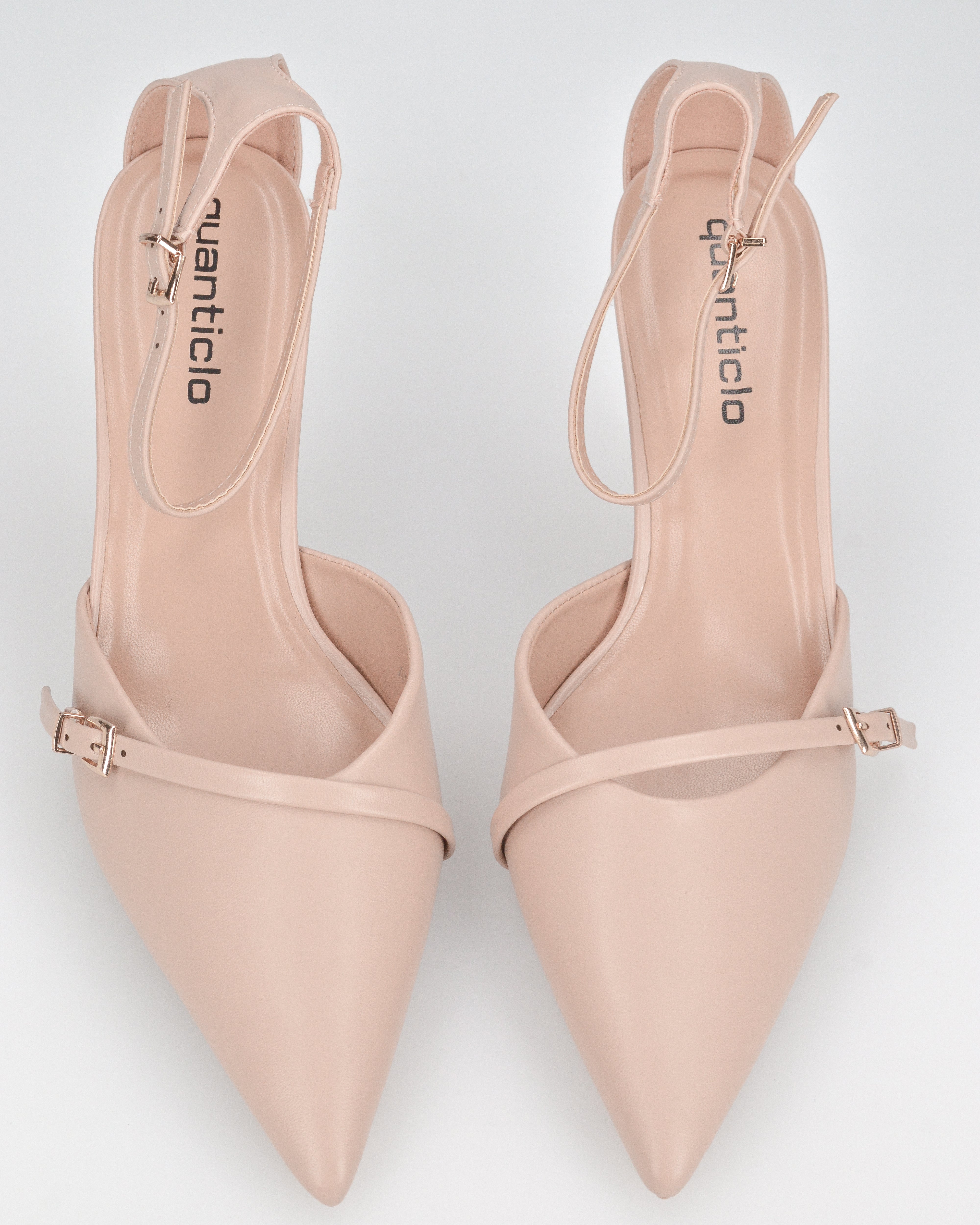 KARI - décolleté beige a punta con cinturino alla caviglia e fibbie