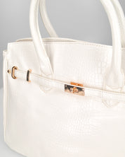 MARY - borsa grande bianca con trama coccodrillo e tracolla aggiuntiva
