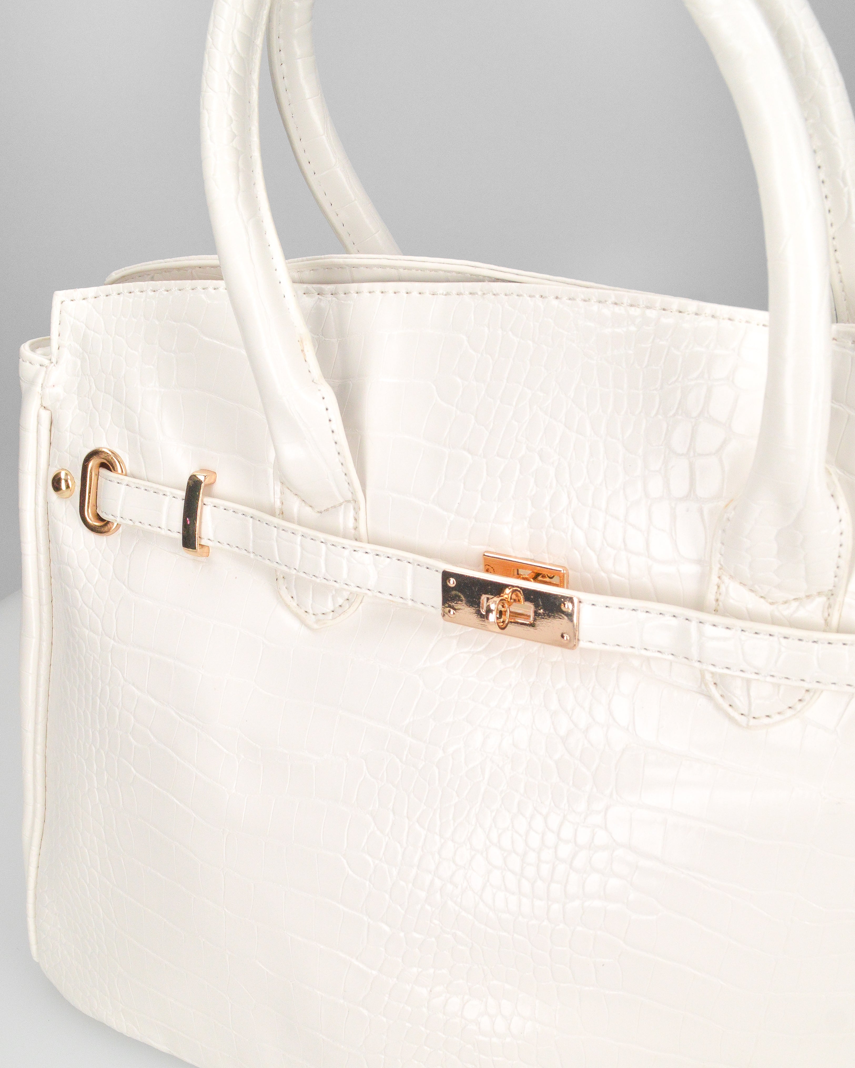 MARY - borsa grande bianca con trama coccodrillo e tracolla aggiuntiva