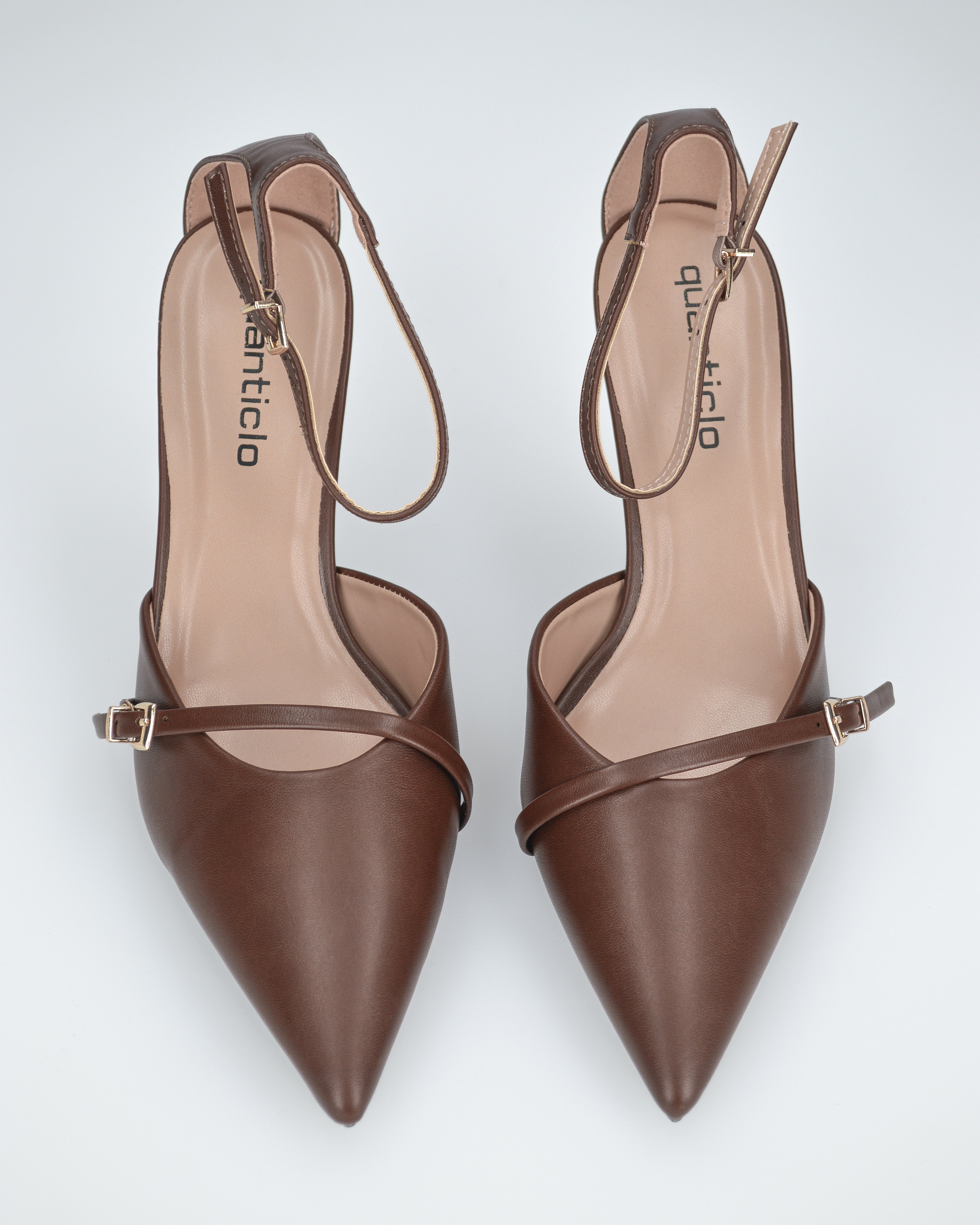 KARI - décolleté marrone a punta con cinturino alla caviglia e fibbie