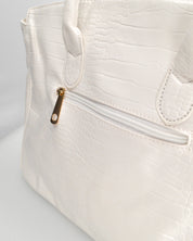 MARY - borsa grande bianca con trama coccodrillo e tracolla aggiuntiva