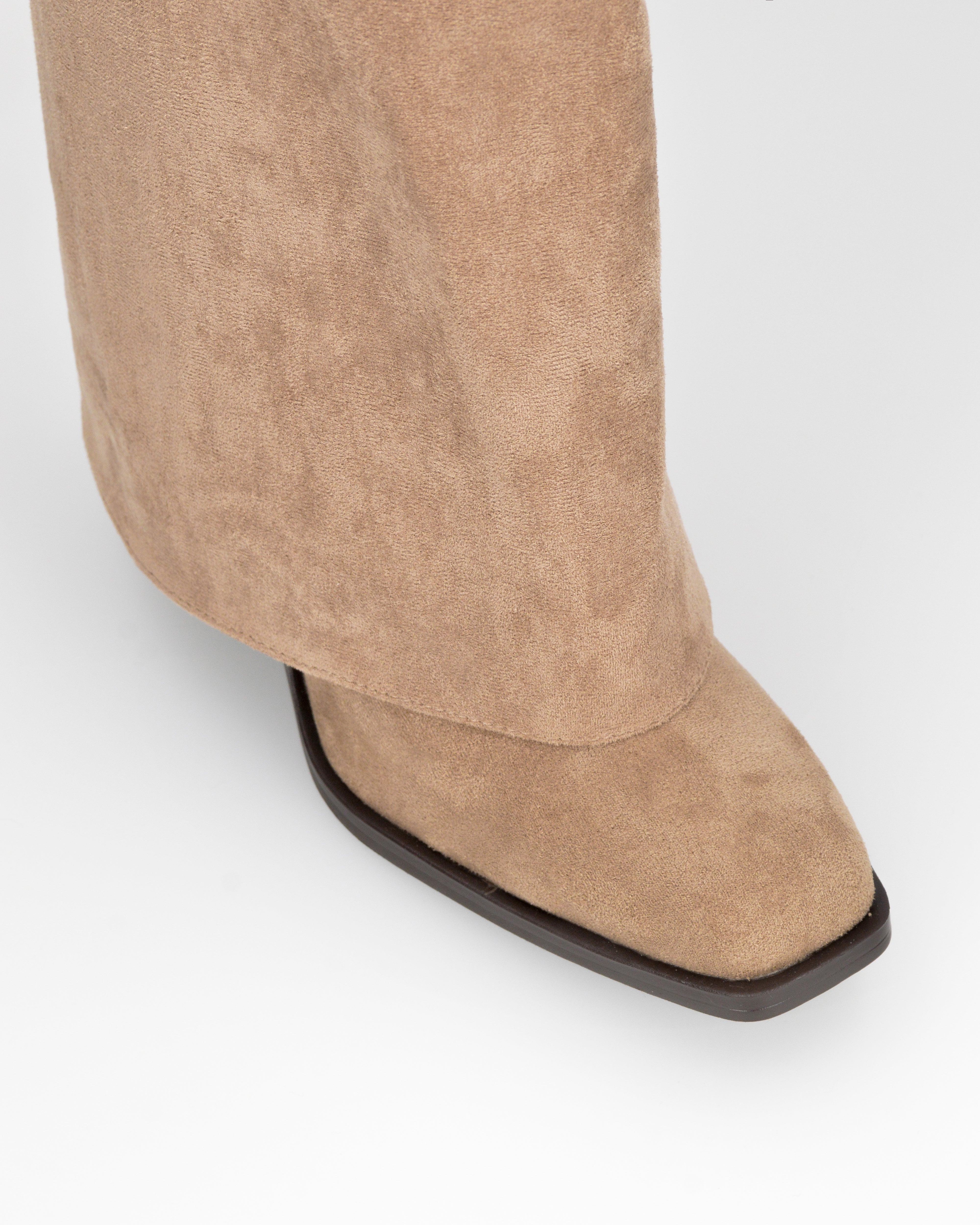 DENISE - stivali alti con risvolto in camoscio beige