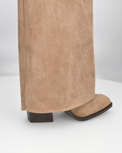 DENISE - stivali alti con risvolto in camoscio beige