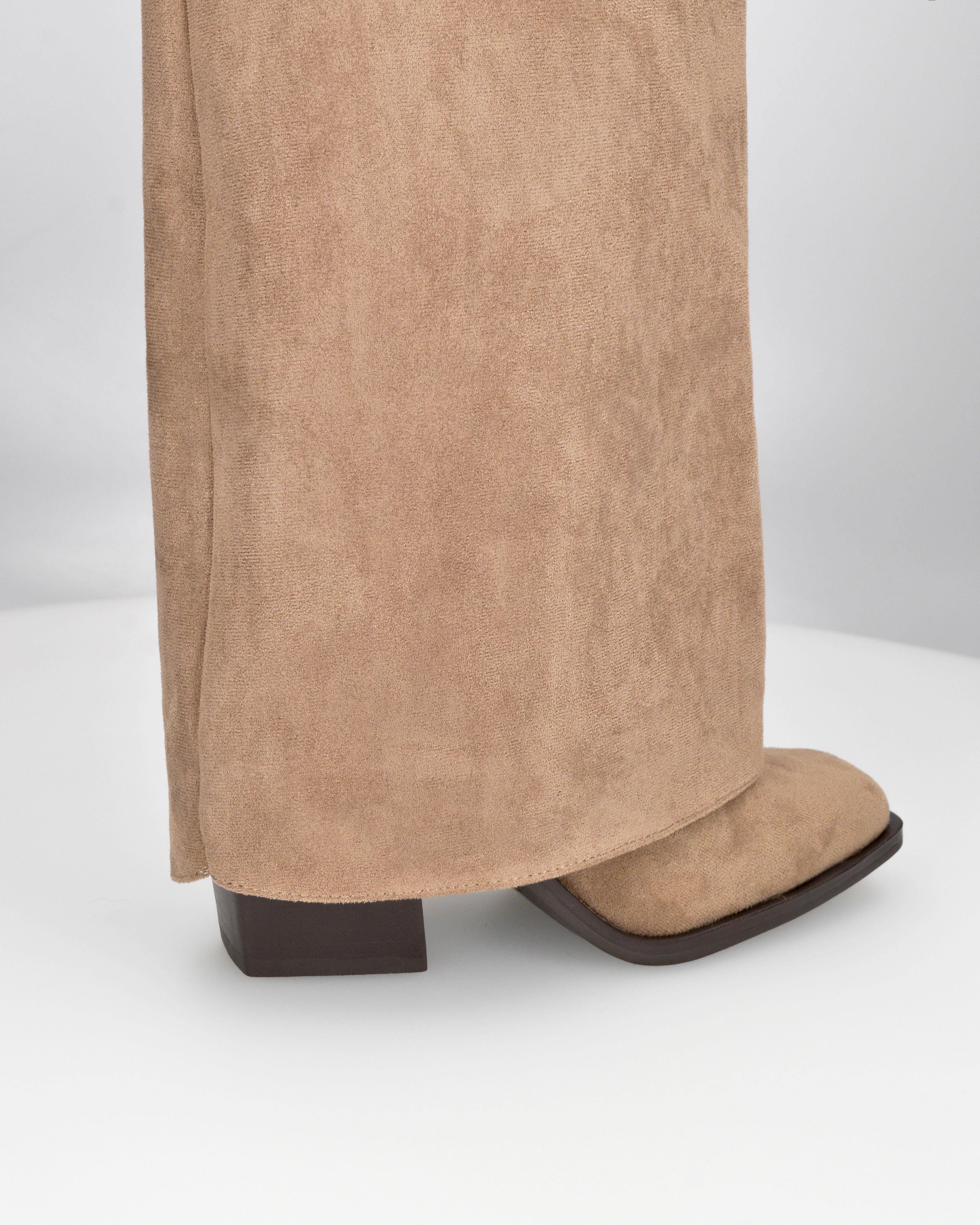 DENISE - stivali alti con risvolto in camoscio beige