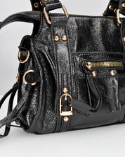 SKYLAR - borsetta a mano nera con chiusura zip e frangette