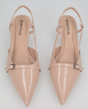 BERIT - sandali décolleté con tacco basso in beige lucido