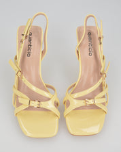 HILDE - Sandalo tacco giallo con listini e fibbie dorate