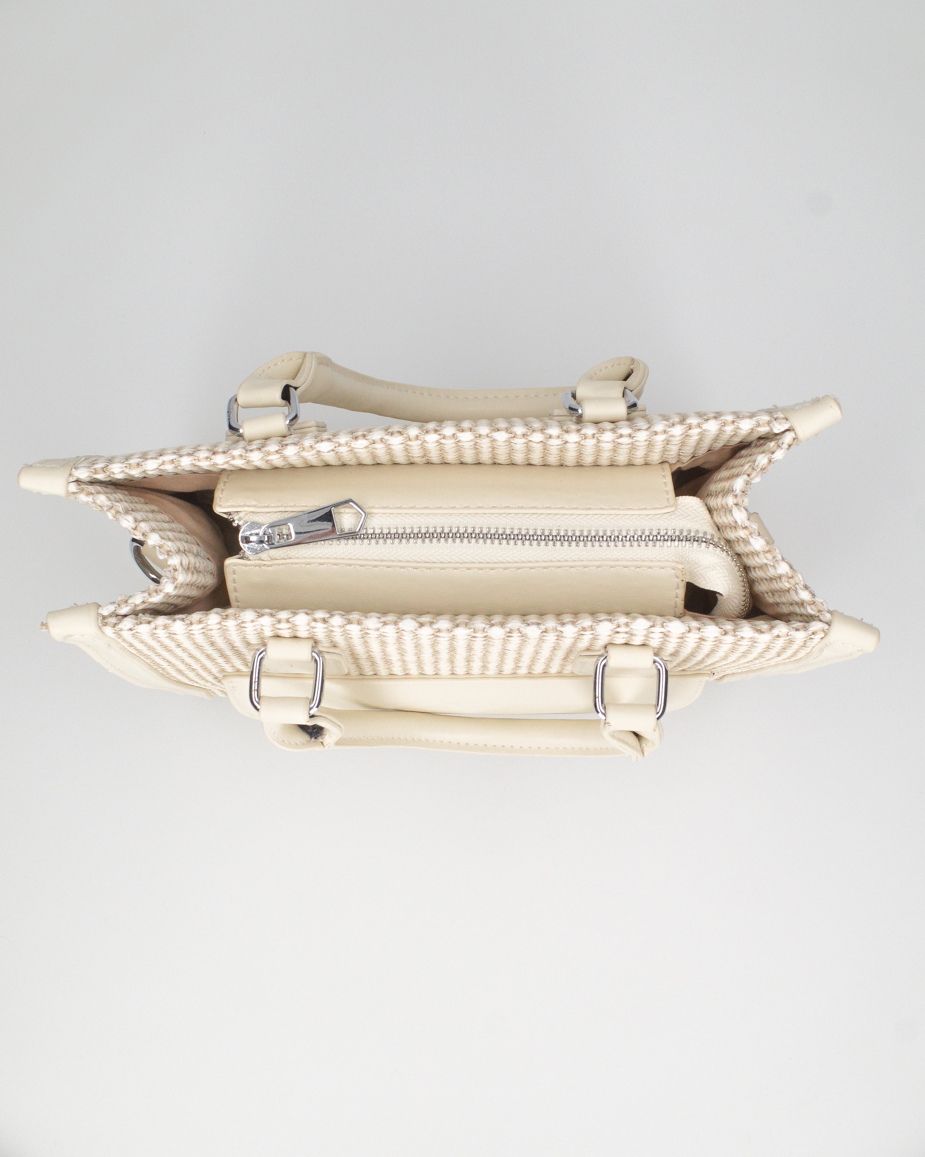 JADE - borsa a mano beige chiaro con effetto rafia intrecciata