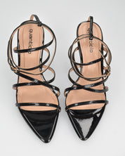 HELGA - sandali neri lucidi con tacco alto a spillo e listini