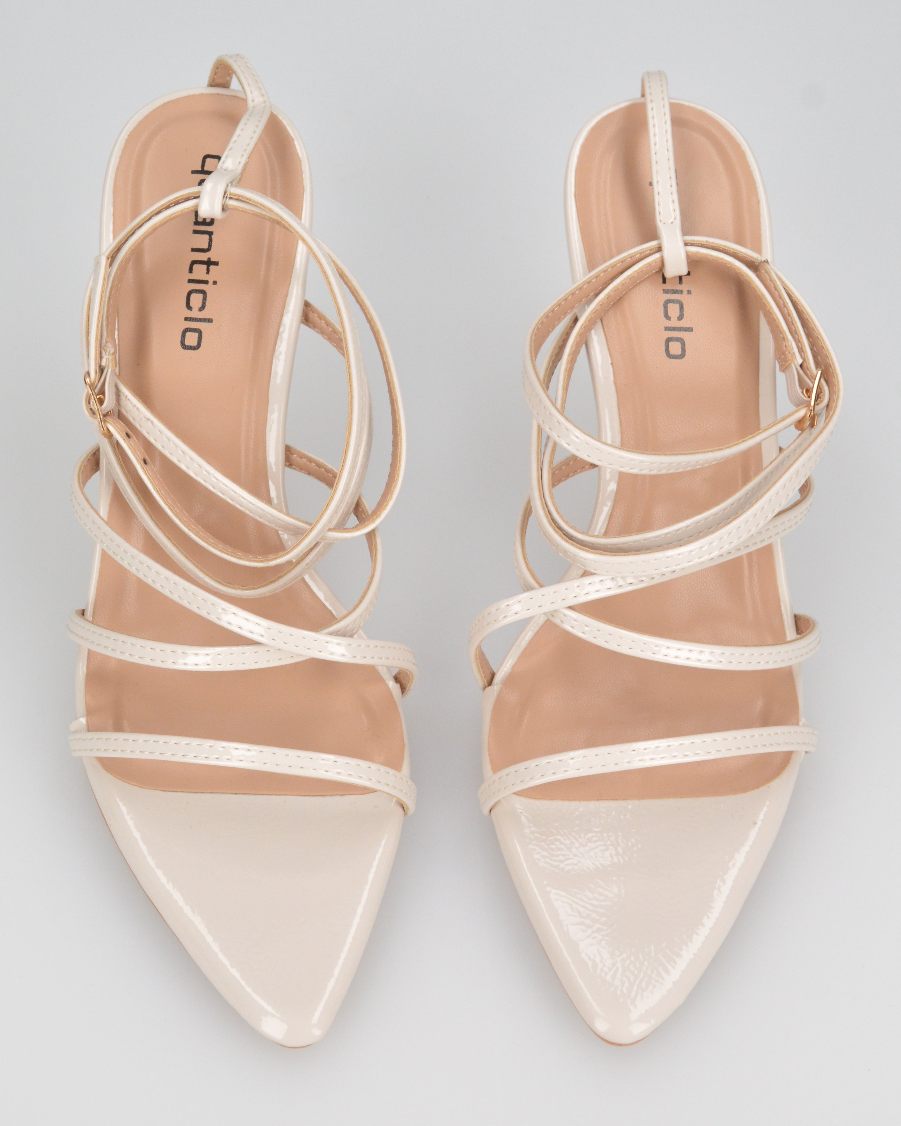 HELGA - sandali beige chiaro lucidi con tacco alto a spillo e listini