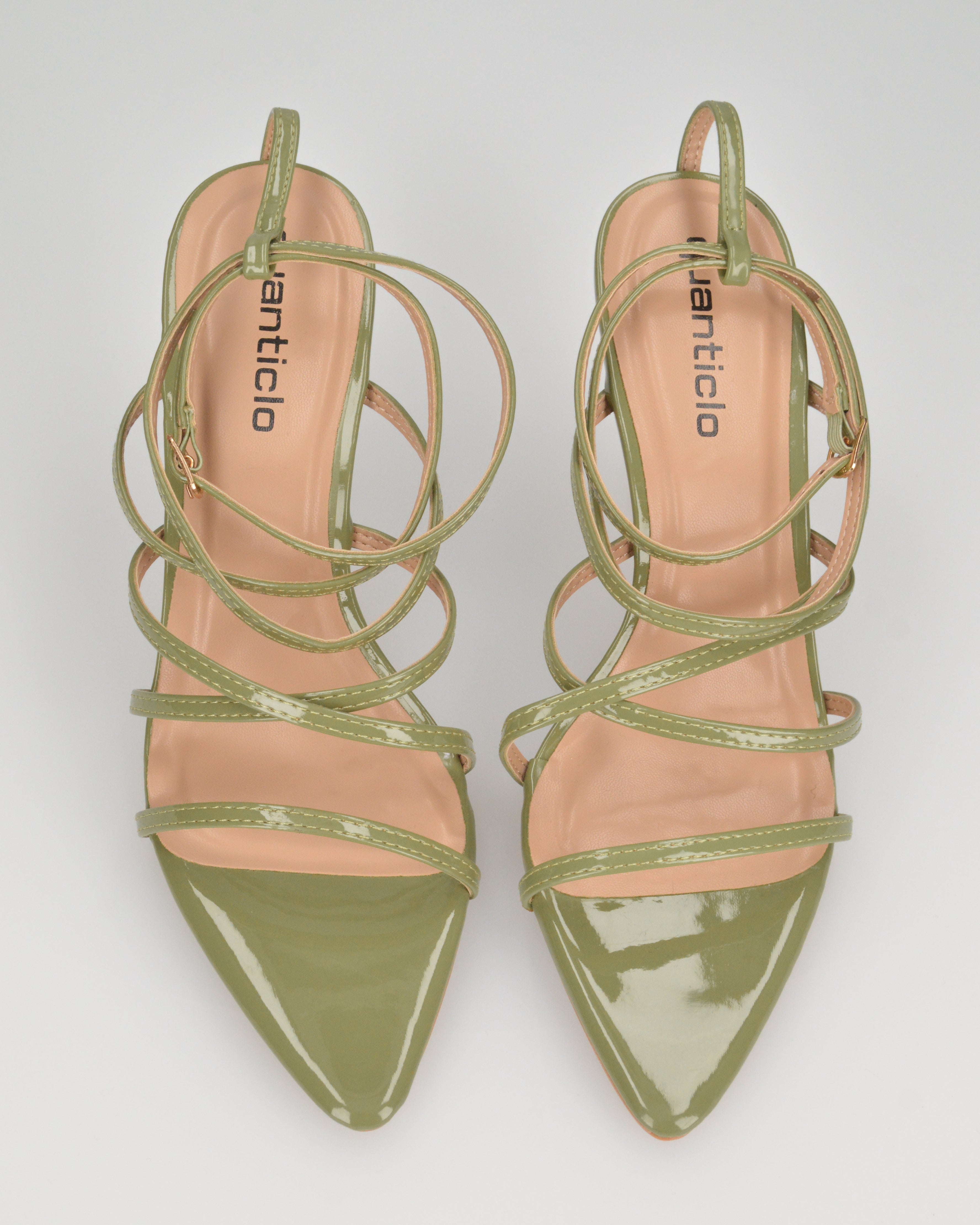 HELGA - sandali verdi lucidi con tacco alto a spillo e listini