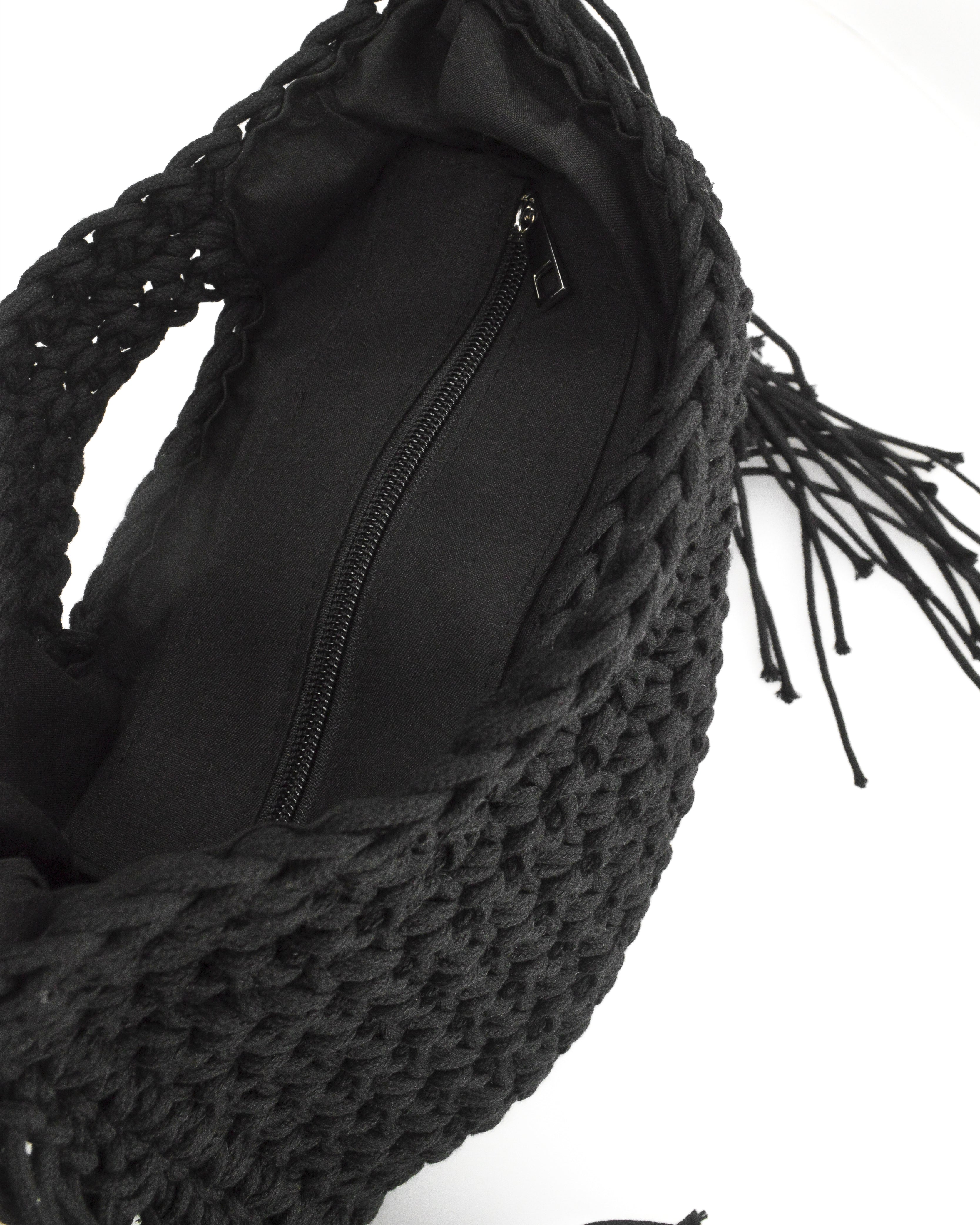 TRIXIE - borsa nera con tracolla e tessuto intrecciato