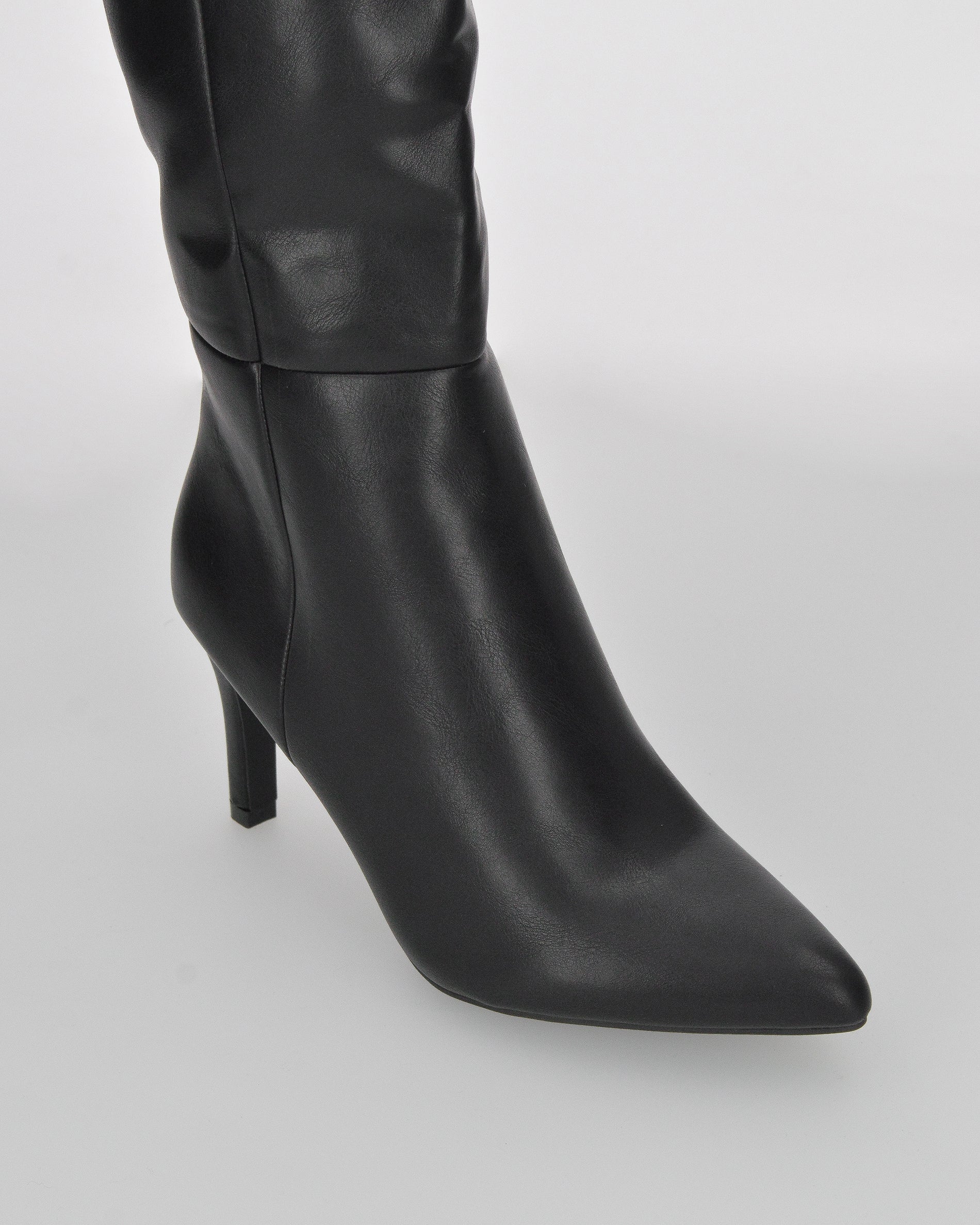 TYRAH - Stivali alti neri in ecopelle liscia, gambale liscio dritto e tacco sottile