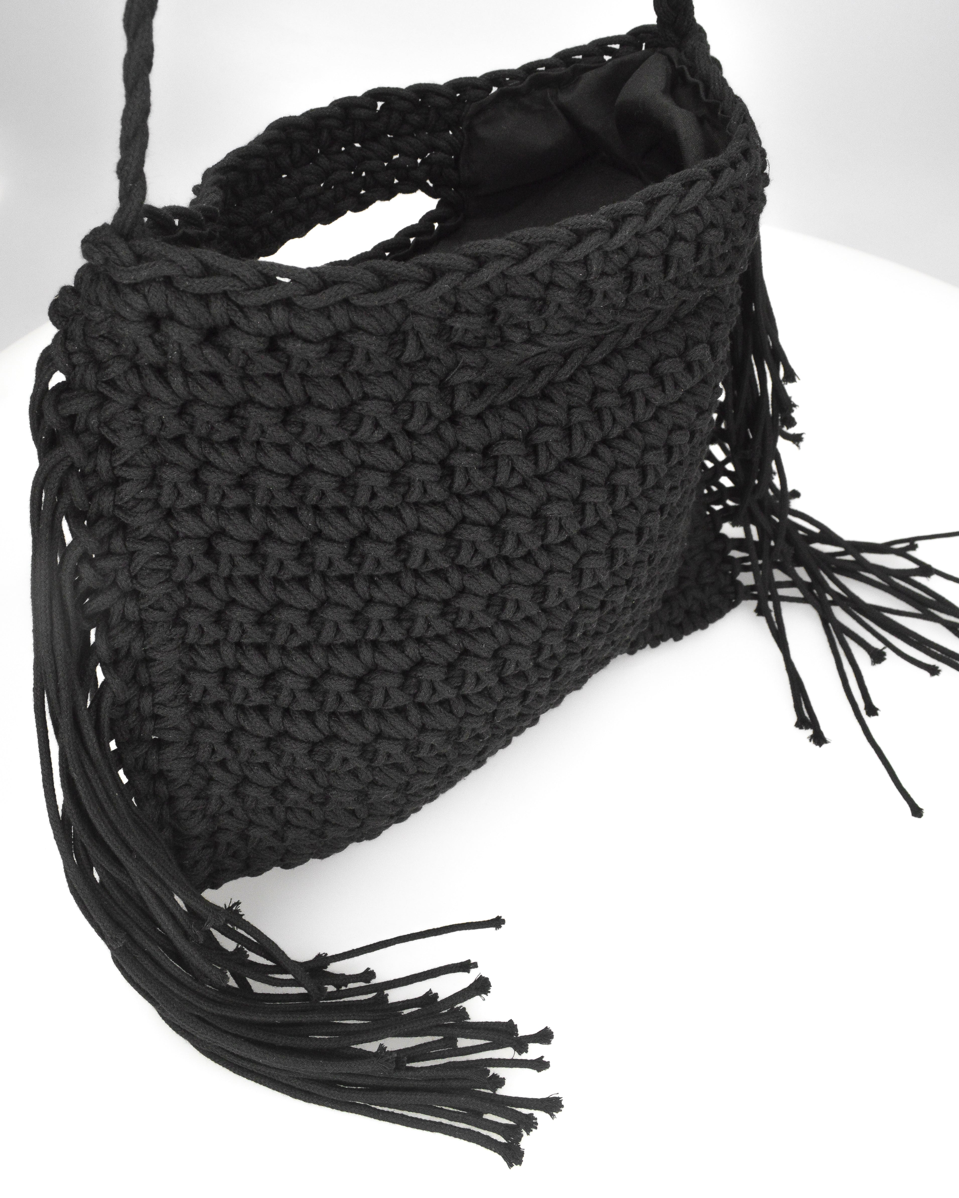 TRIXIE - borsa nera con tracolla e tessuto intrecciato
