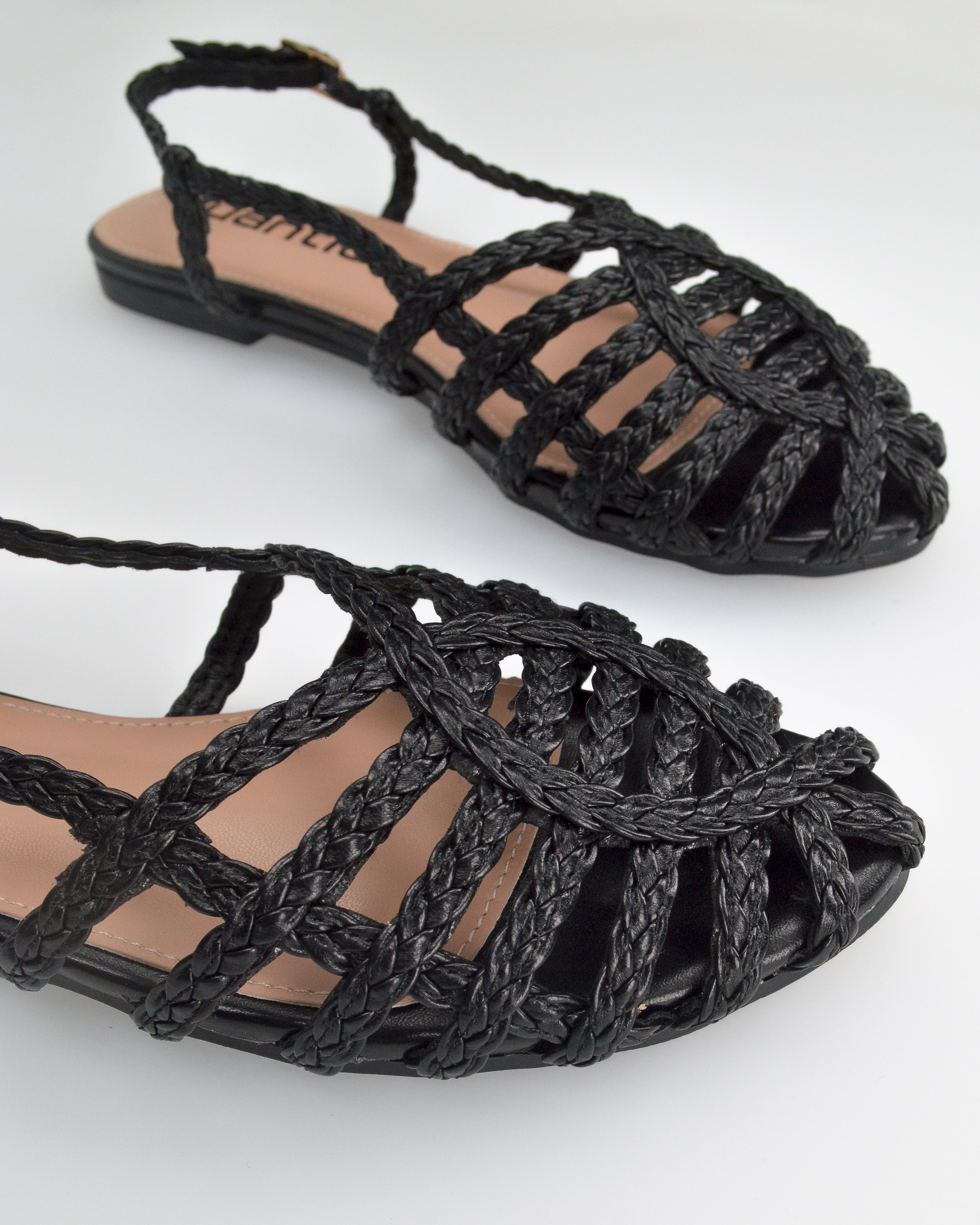 PATRICIA - sandali bassi in ecopelle nera intrecciata