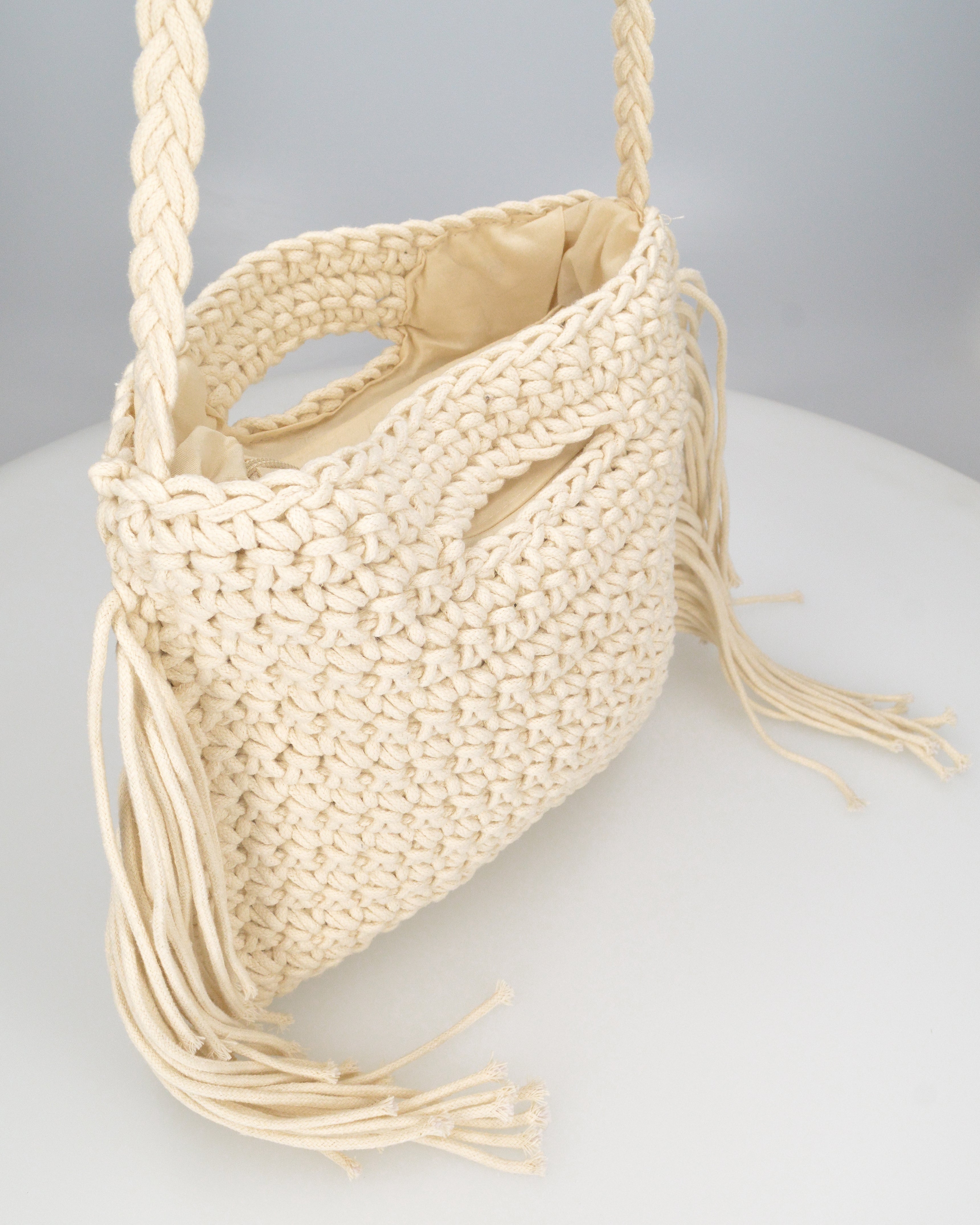TRIXIE - borsa beige chiaro con tracolla e tessuto intrecciato
