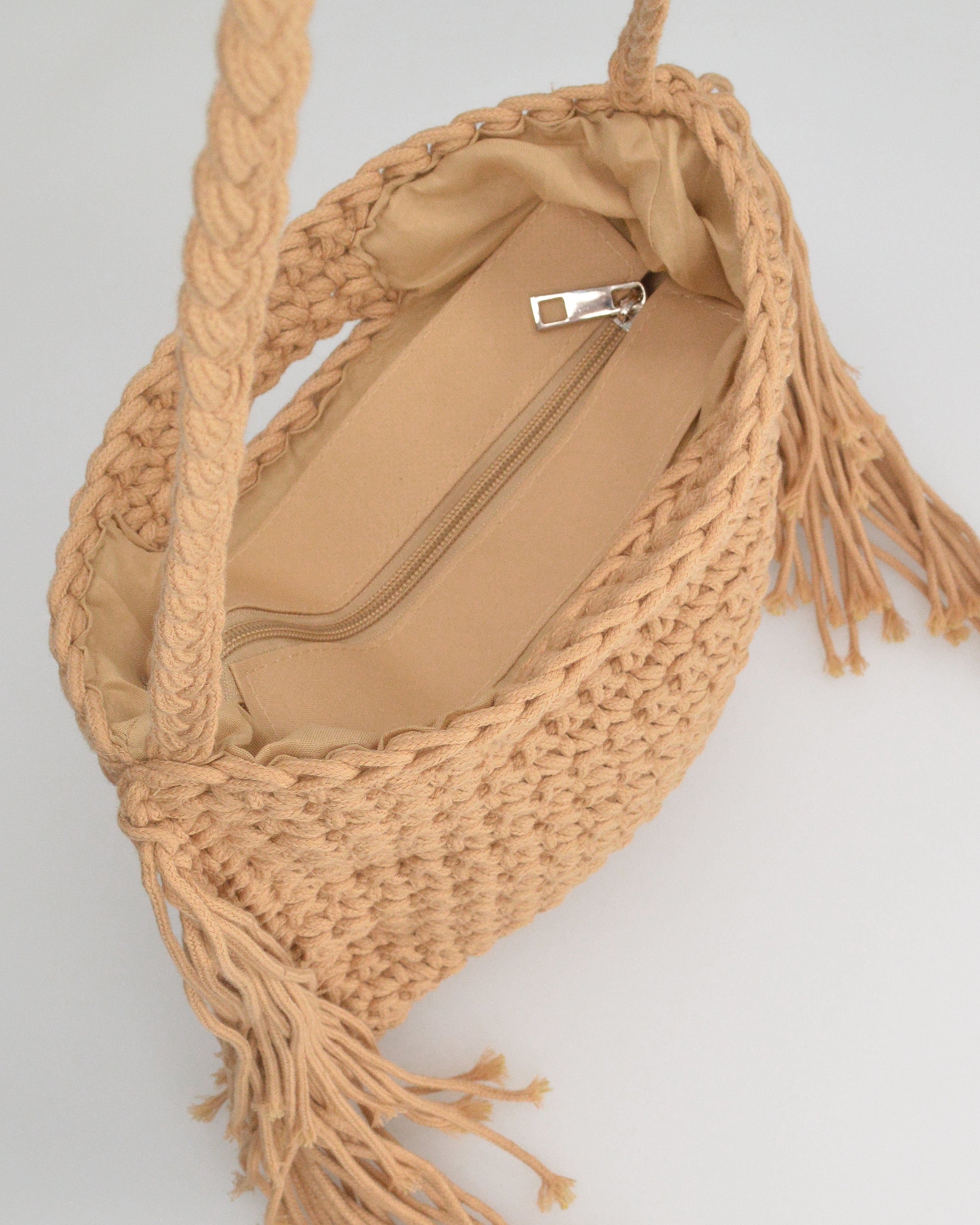 TRIXIE - borsa beige con tracolla e tessuto intrecciato