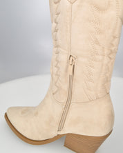 VITA - stivali camperos texani in tessuto scamosciato beige chiaro