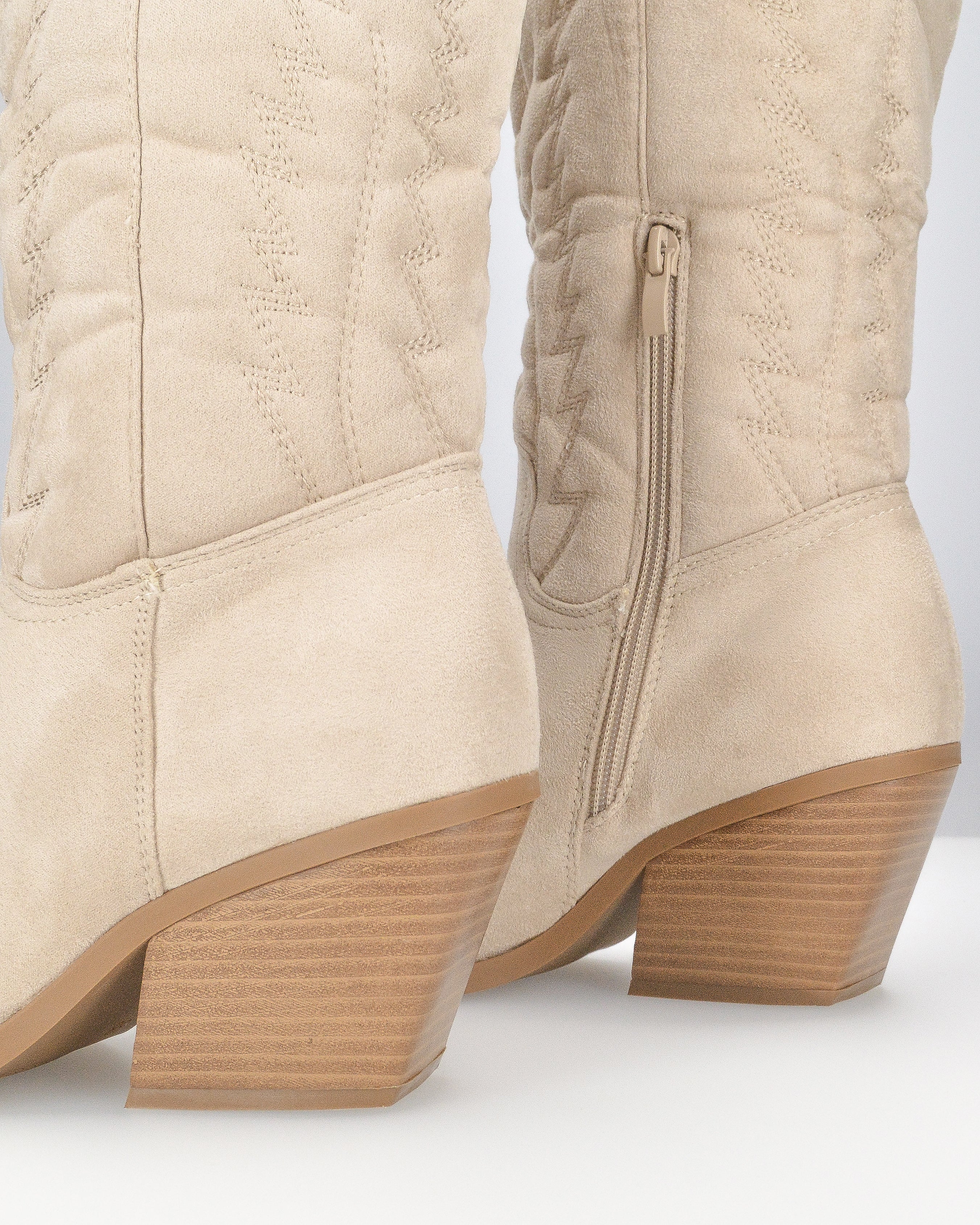 VITA - stivali camperos texani in tessuto scamosciato beige chiaro