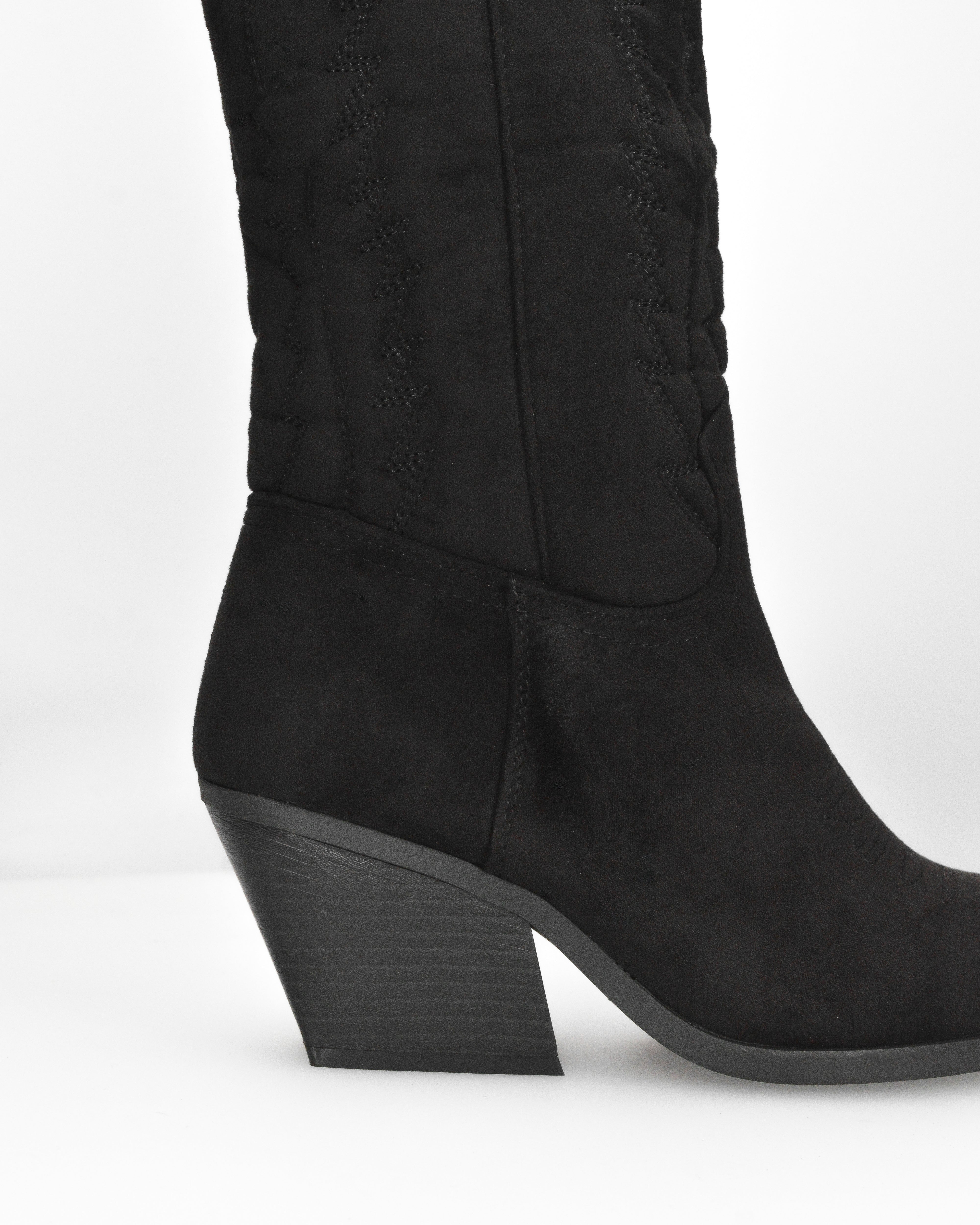 VITA - stivali camperos texani in tessuto scamosciato nero