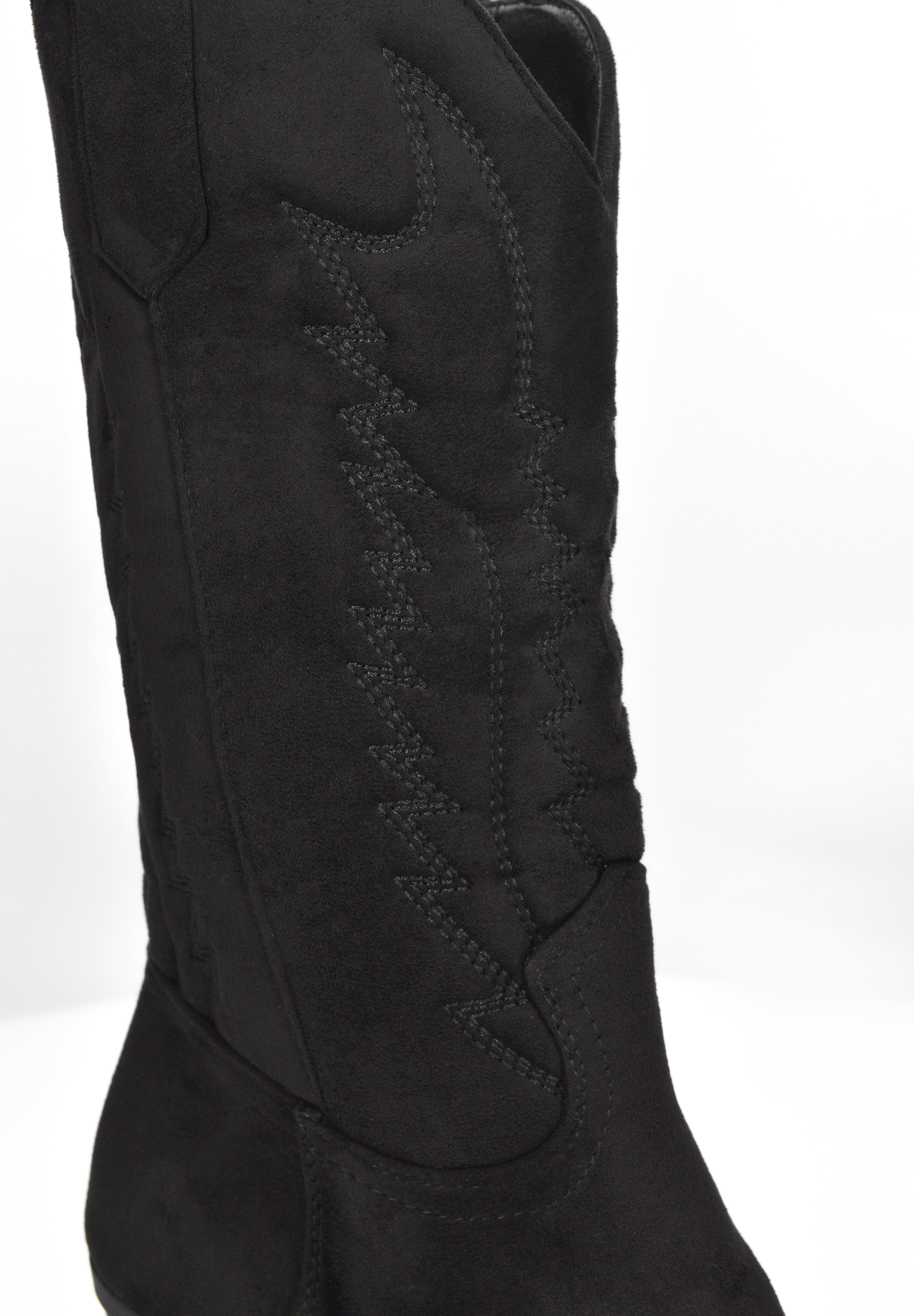 VITA - stivali camperos texani in tessuto scamosciato nero