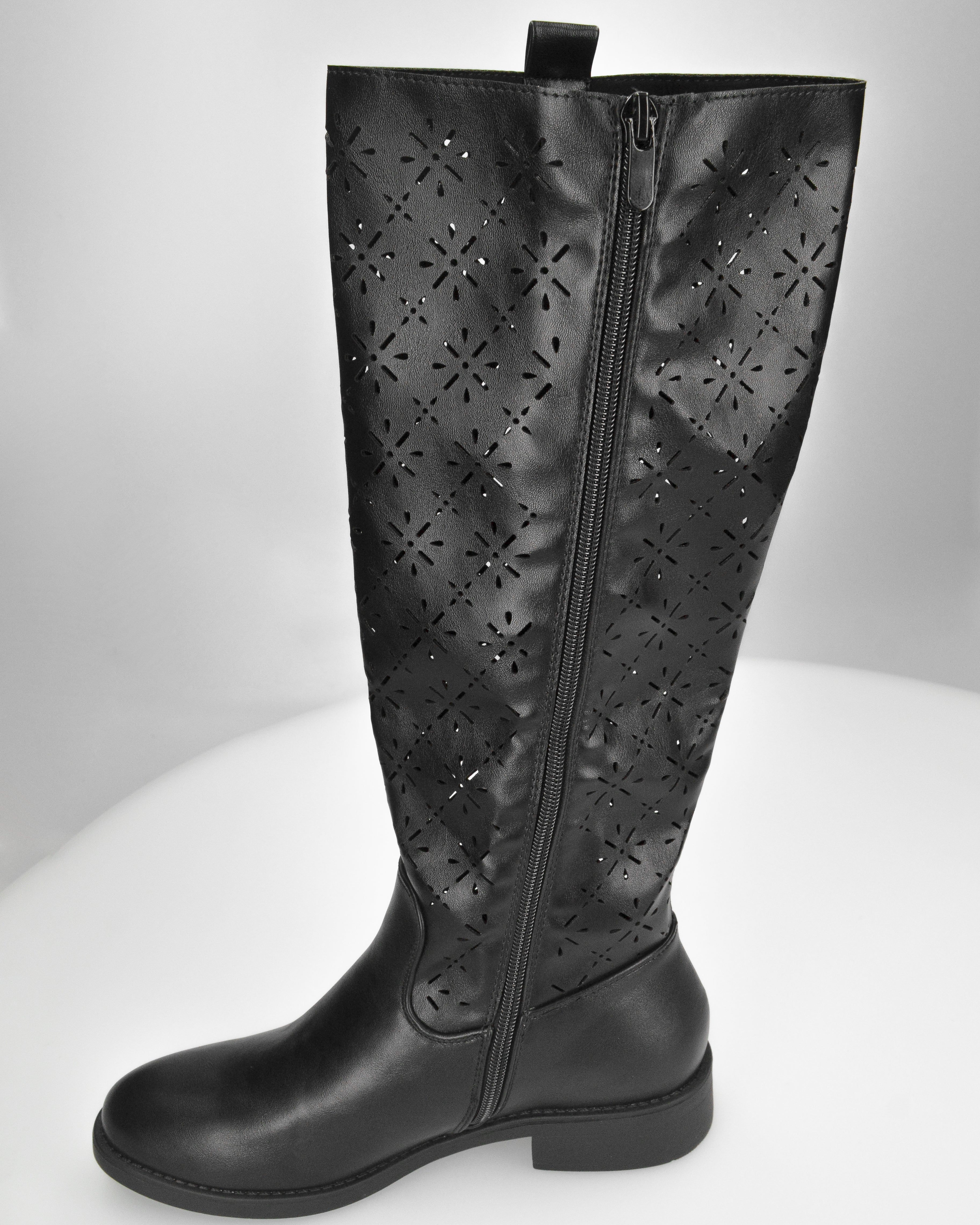 OLGA - stivali alti neri traforati con chiusura zip laterale