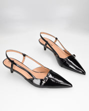 BERIT - sandali décolleté con tacco basso in nero lucido