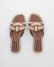 BELLA - ciabattine in ecopelle liscia con fasce in tessuto beige